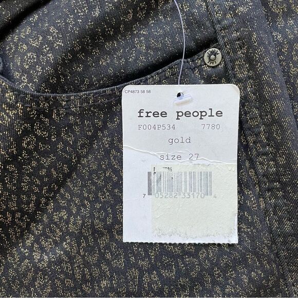 NWT Free People Black/Gold Leopard Printed Shimmer Skinny Jeans - Size: 27 - Picture 8 of 13